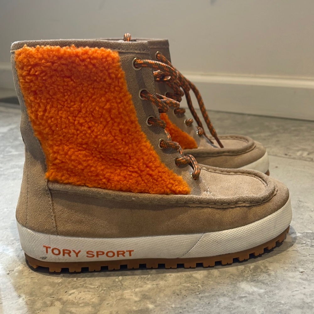 Tory Burch Suede Color-Block Lace-Up  Boots
